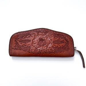 Vintage Tooled Brown Leather Clutch